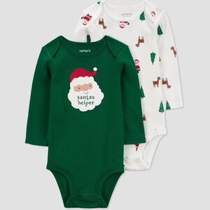 Carter's Just One You nwt Baby Christmas 2pk Santa Bodysuit Green/White
